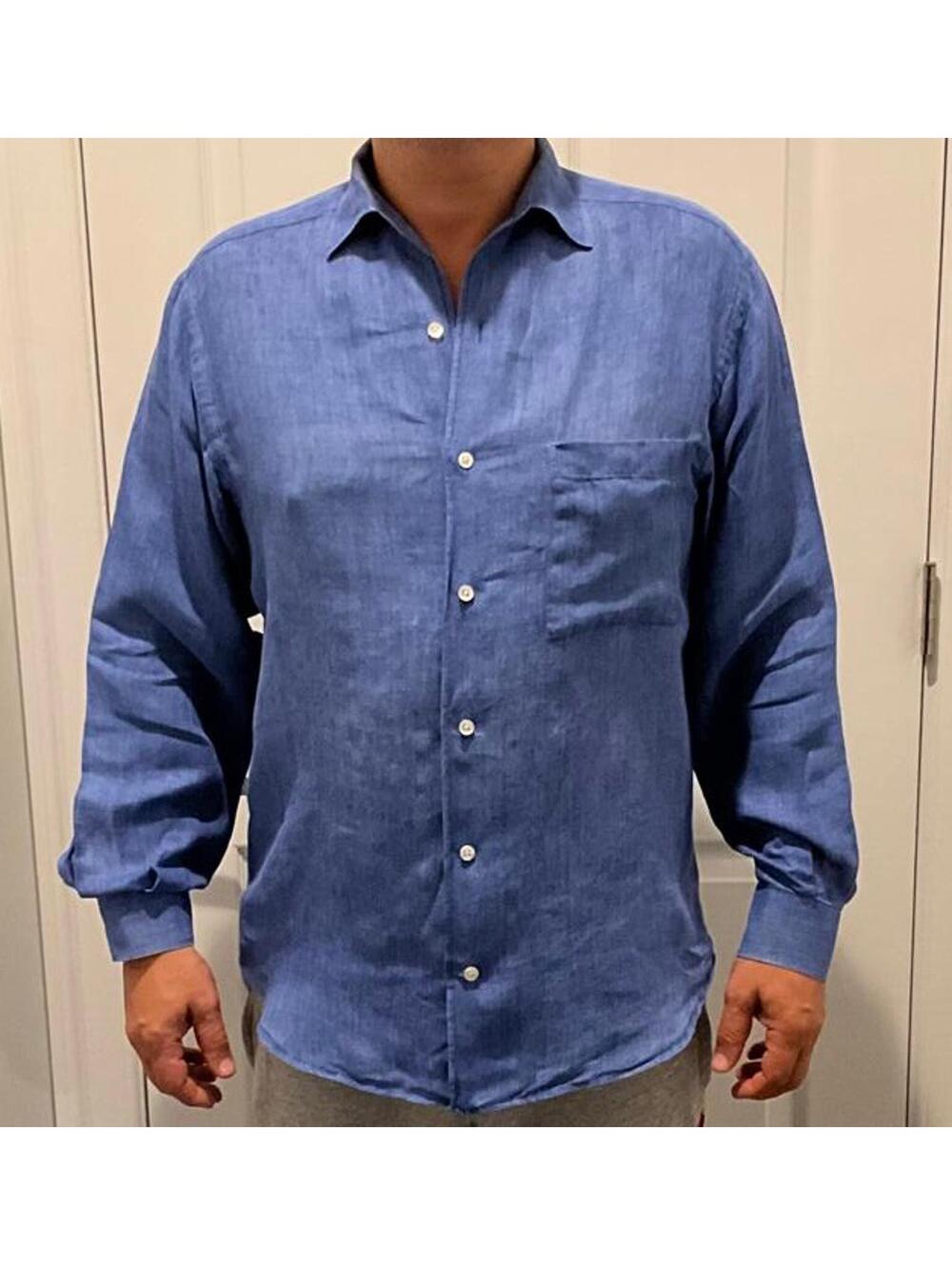 Paul Stuart Men Long Sleeve Button-Up Shirt linen italy
